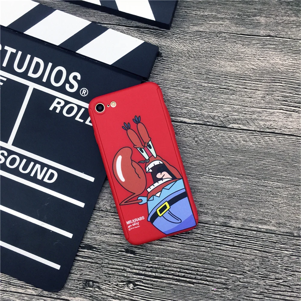 360 Full Protective Cover Phone Case + Glass For iPhone XR XS MAX 7 8 6 6S Plus Back SpongeBob Patrick Star |