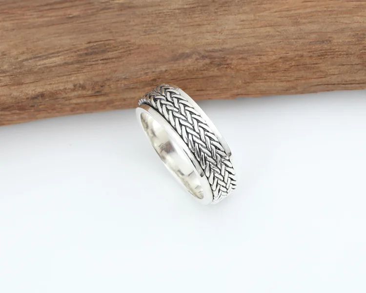 100%S925 pure silver jewelry factory manual retro Thai ring rotation hemp rope male money personality | Украшения и аксессуары
