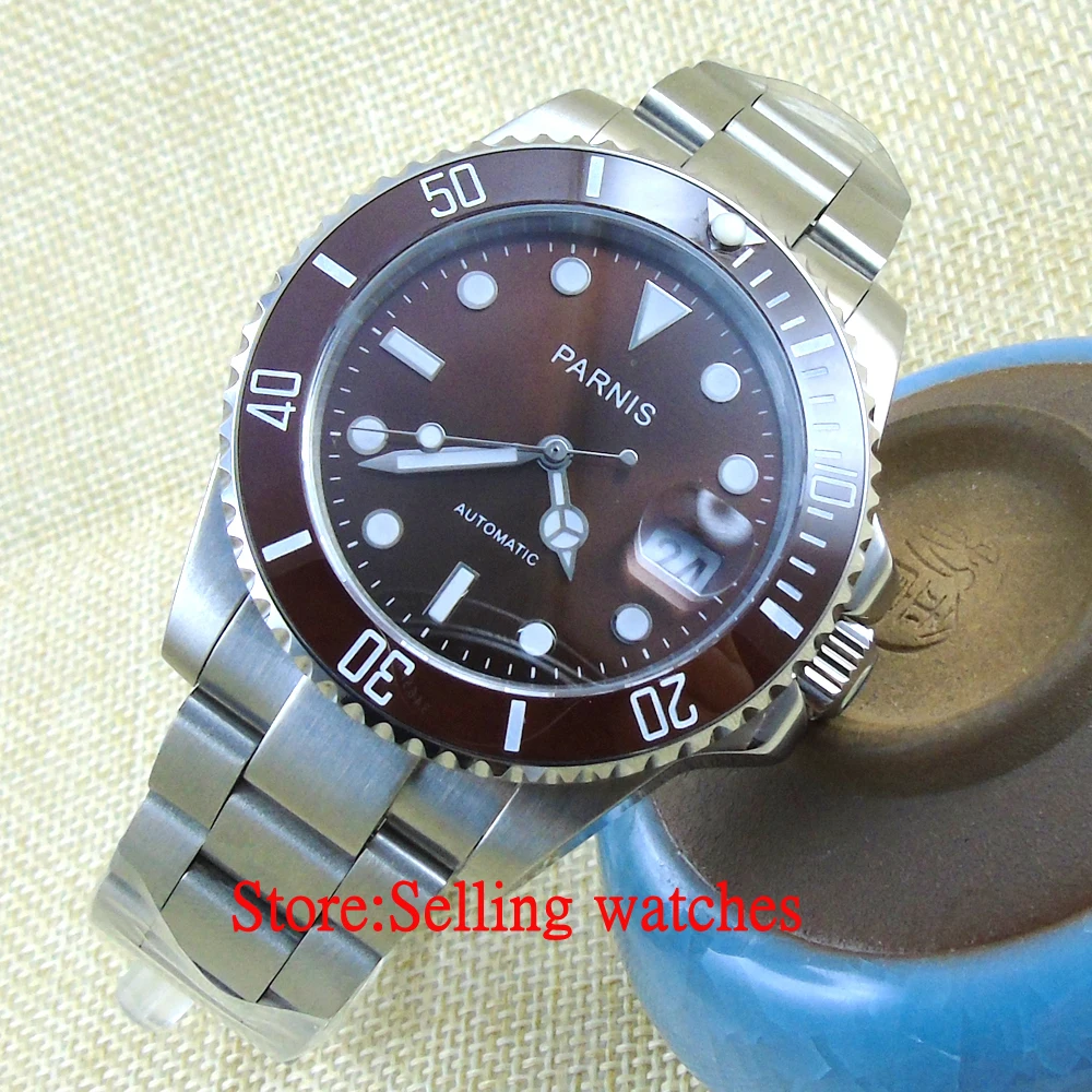 

40mm Parnis sapphire glass coffee dial Ceramic Bezel Automatic WATCH