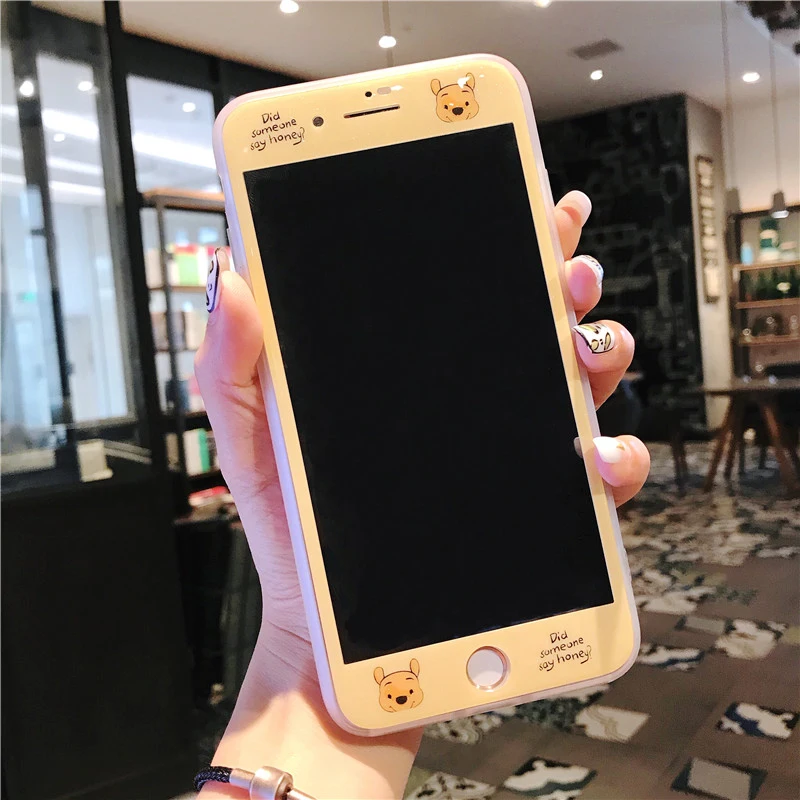 only flim Для iPhone XS max милый поросенок Винни жидкий Мягкий Чехол+ пленка для экрана из закаленного стекла для iPhone XR X 8 8plus 6 6S 6SP - Цвет: only flim