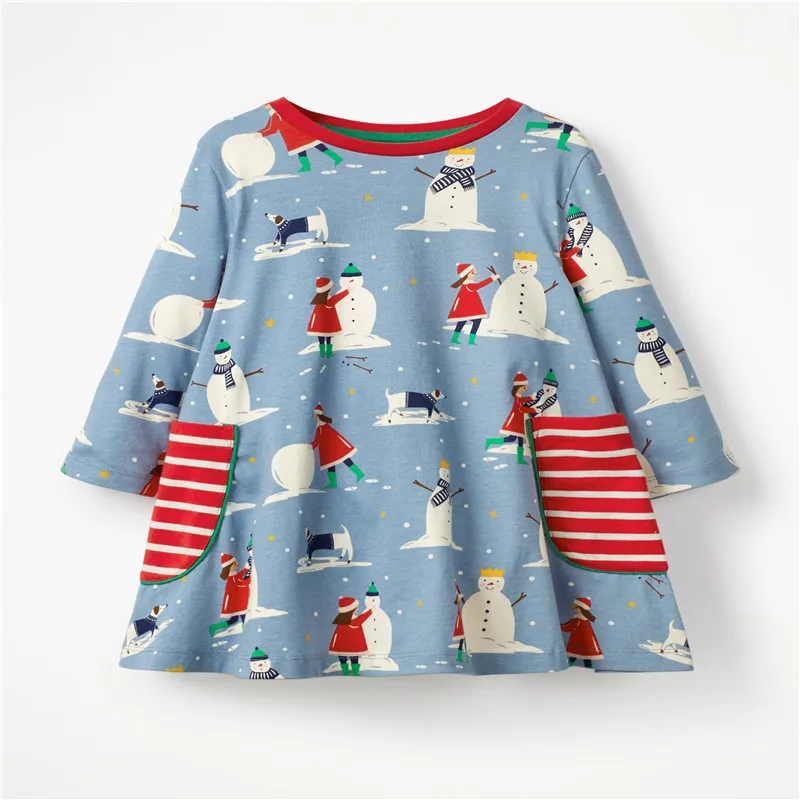 T1171 snowman Новые брендовые Детские платья с длинными рукавами для девочек, одежда для весны и осени, праздничные платья принцессы в полоску хлопковое детское платье с воротником для девочек - Цвет: T1171 snowman