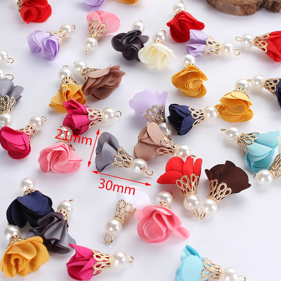 20pc/lot Small Fabric Flowers Tassels Findings Pendants For Jewelry Diy Making Crafts Dress Clothes Earrings Decoration Supplies | Украшения