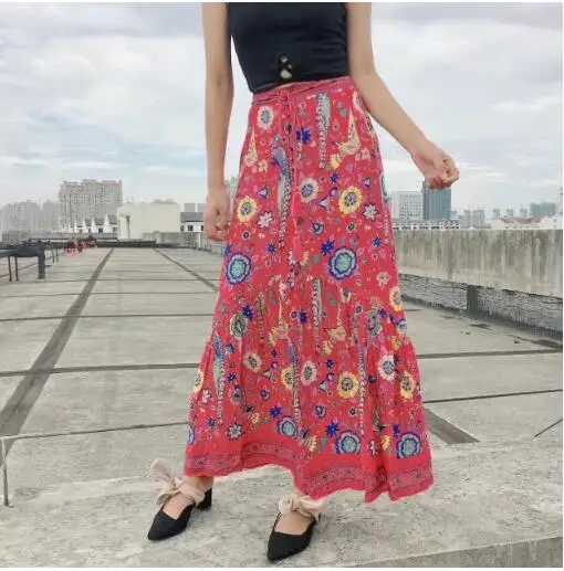 Пляжного отдыха расположение Павлин Цветочный принт с красной юбкой 2018 Для