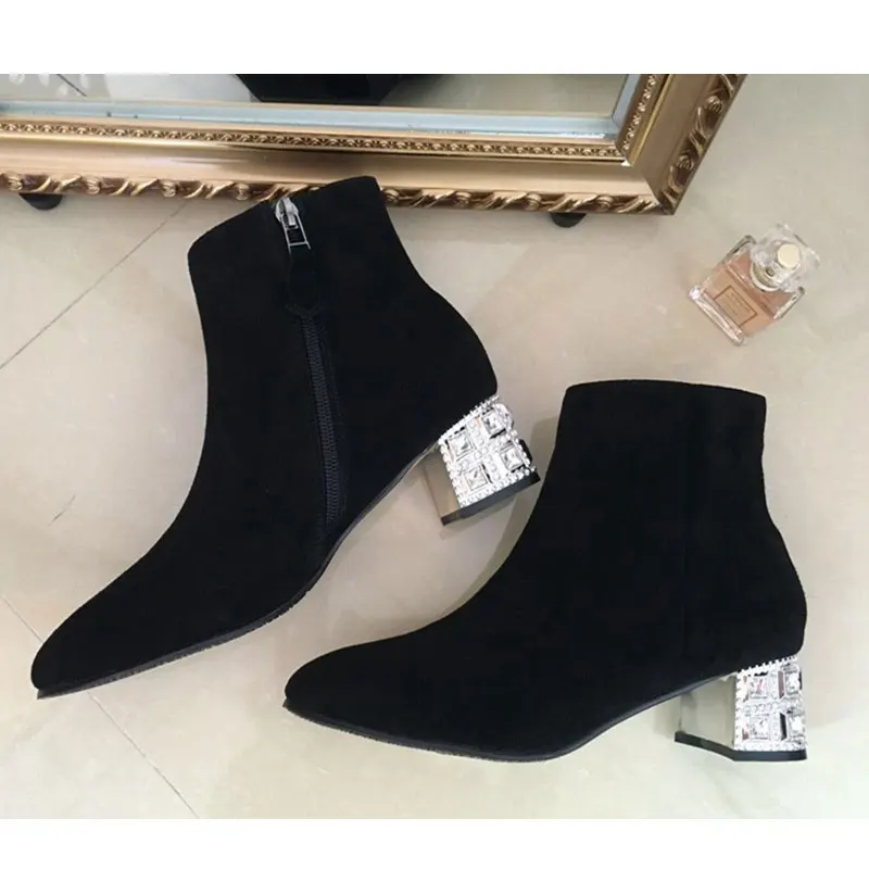 Zapatos De Mujer женские новые Модные Замшевые полусапожки с острым носком на высоком