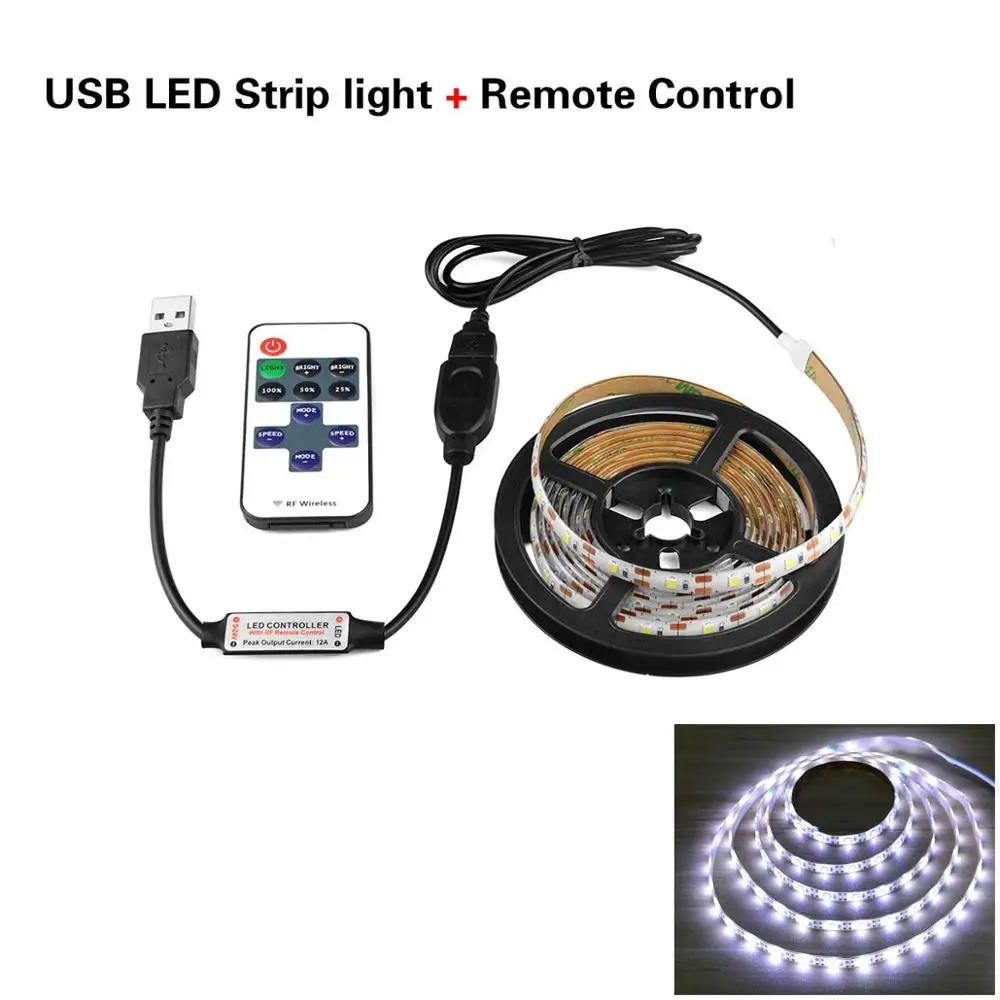 White with Dimmer С регулируемой яркостью 5V USB светодиодный светильник Светодиодные ленты 2835 17key RF Диммер дистанционный Управление гибкий светодиодный светильник лента ТВ ПК Подсветка украшения - Испускаемый цвет: White with Dimmer