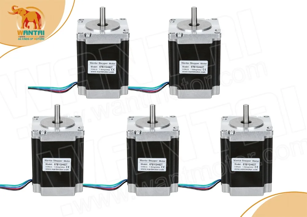 

5 pcs 270 oz-in 4-Lead Nema 23 with 57BYGH627 Wantai Stepper Motor 76mm length 3.0A, 2 phases CNC Router Foam Mill 3D Printer