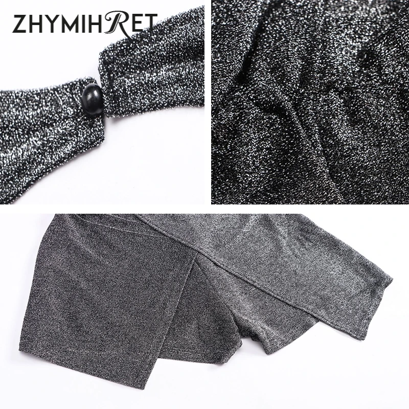 Женский комбинезон с люрексом ZHYMIHRET Осенний длинным рукавом и глубоким