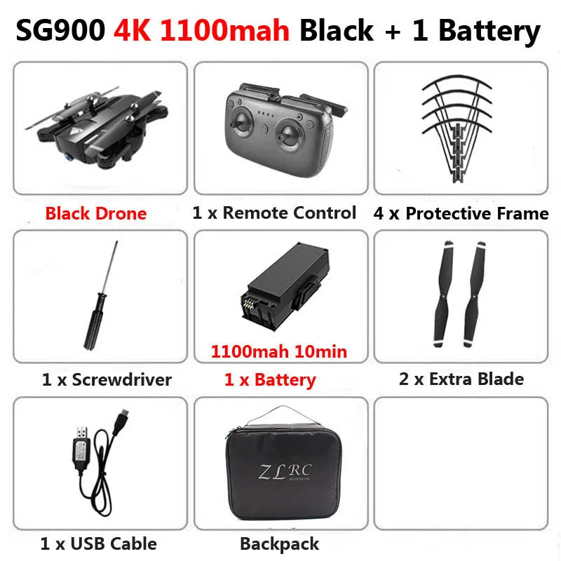 SG900 складной Профессиональный Дрон с двойной камерой 720P 4K селфи WiFi FPV широкоугольный оптический поток RC Квадрокоптер вертолет игрушки - Цвет: 1100mah 4K 1B Bag