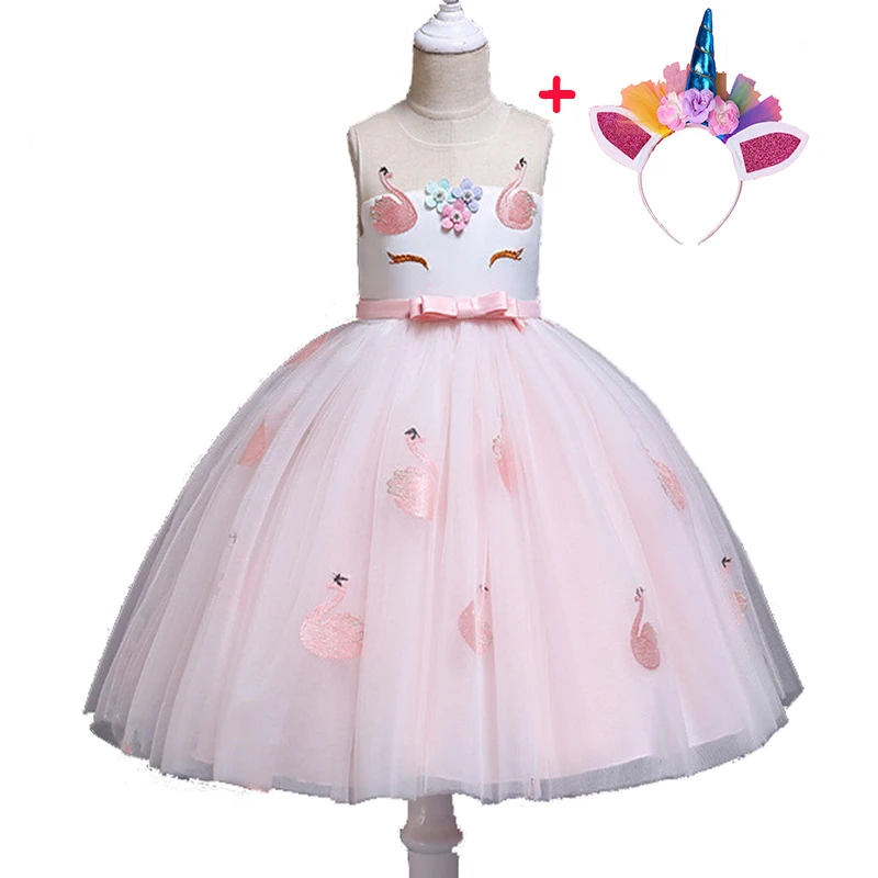 2019 New Girls Unicorn Flamingo Birthday Party Dress Kids Summer Tulle Tutu Princess Dresses Children Clothes + Headwear BW184 | Детская