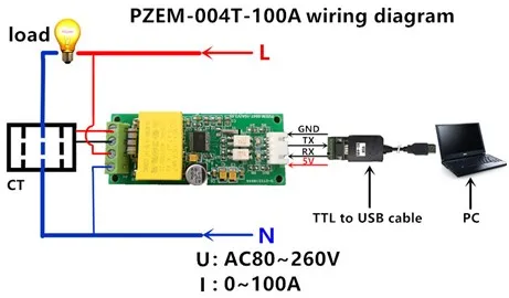 PZEM004T новая версия AC 80-260V 100A ttl порт Modbus-RTU вольтметр Электрический монитор мощности Вольт Ампер энергия с разделением CT