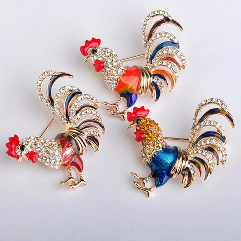 Три Цвет идеальный эмаль петух брошь Петух и курица для женщин мужчин на шпильке