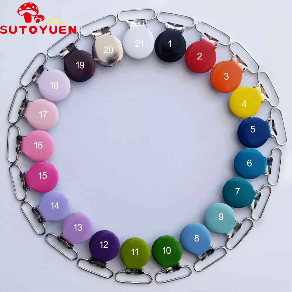 mix color SUTOYUEN 30 шт./лот 1 ''25 мм круглые металлические подтяжки зажим пустышки держатель зажимы для пустышки детская соска, зажимы для цепи без свинца - Цвет: mix color