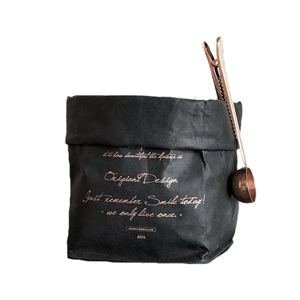 Винтажная черная моющаяся сумка для хранения из крафт бумаги минималистичный