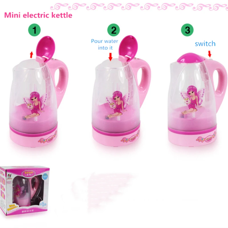Electric kettle Мини-игрушки для кухни, светильник и звук, пластиковая имитирующая бытовая техника для детей, Детский игровой домик, Игрушки для маленьких девочек, ролевые игры - Цвет: Electric kettle