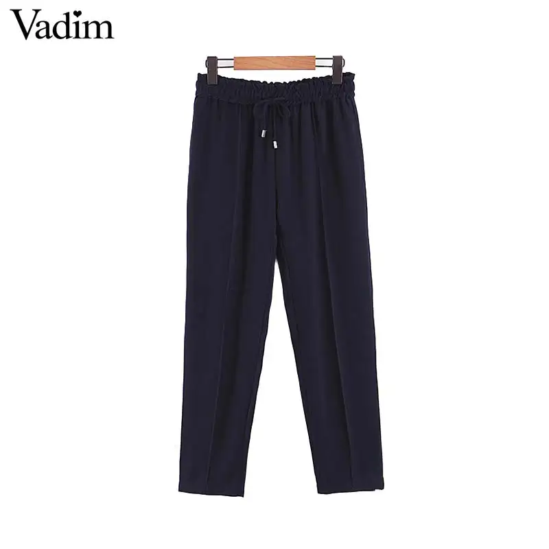 Вадим женские прямые черные Штаны drawstring эластичным поясом плиссированные