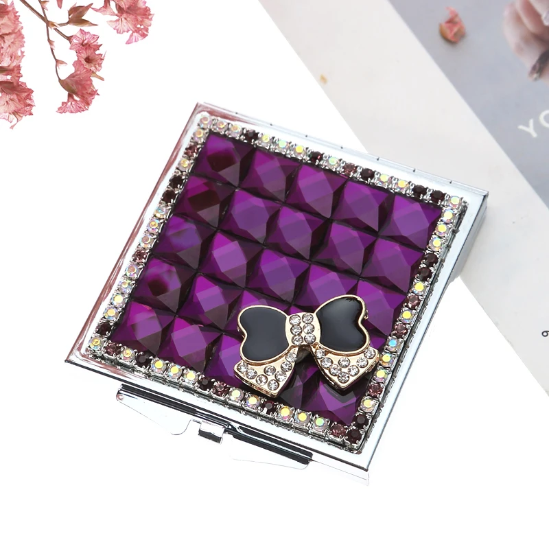 Cute Mini Folding Portable make-up Cosmetic beauty makeup compact pocket mirror women gifts bling crystal rhinestone bowknot | Дом и сад