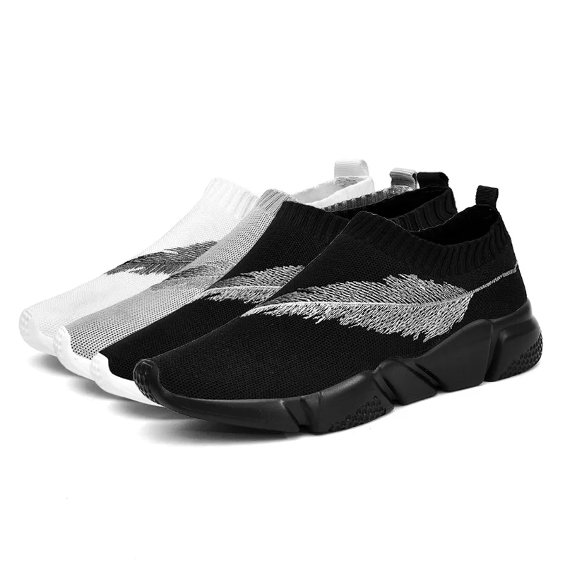 SUROM Breathable Fashion Sneakers Men Soft Mesh Slip on Men's Casual Shoes Elastic fabric Loafers Driving male shoes adult | Обувь