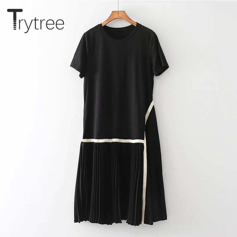 Trytree/2019 летнее осеннее Повседневное платье для женщин с круглым вырезом футболки