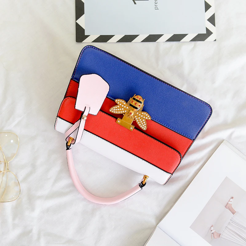 Новый осень 2017 г. Для женщин Сумки кожа дизайнер Crossbody сумка панелями пчелы замок
