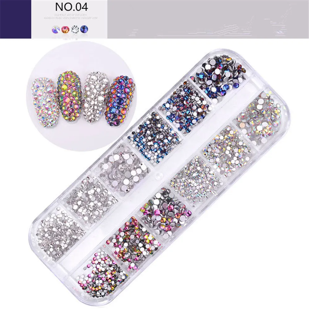 

Multi Size Glass Rhinestones For Nail Mixed Colors Nail Art Decorations Flat-back AB Crystal Magic 3D DIY Manicure Charm Gems