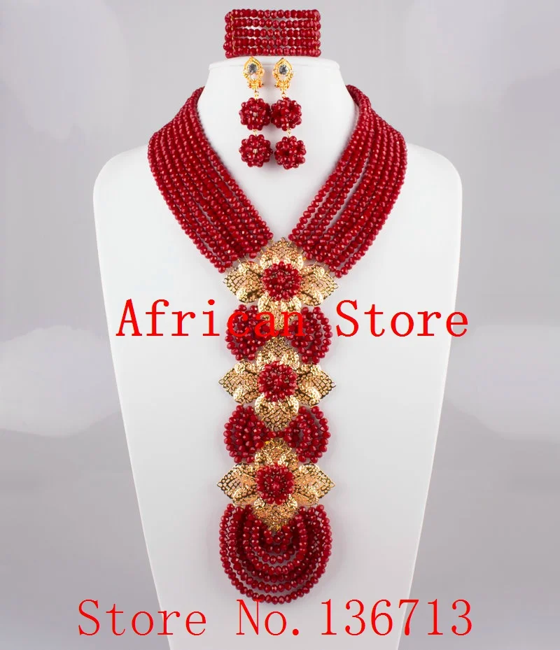 

2015 Best Selling Red African Crystal Beads Jewelry Set Nigerian Beads For African Wedding Free Shipping SD810-4