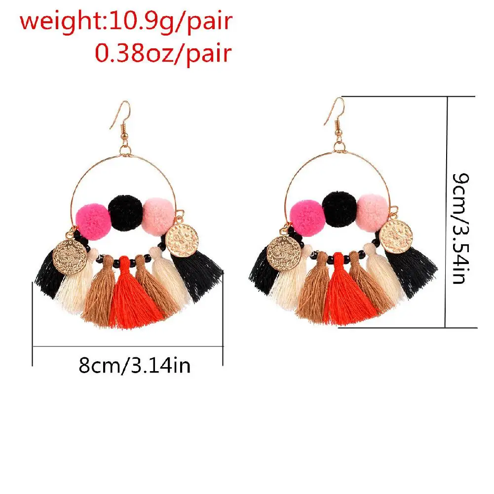 XY Fancy Women National Style Pompon Earrings Elegant Exquisite Fan-shaped Tassel Dangle Earring | Украшения и аксессуары