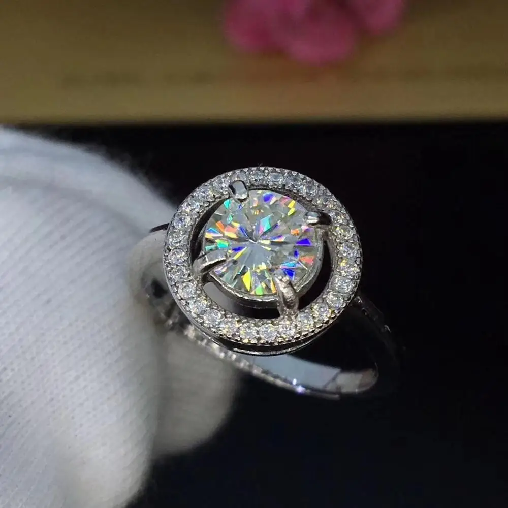 Круглое серебряное моиссанитовое кольцо 1ct D VVS роскошное Weding для женщин|Кольца| |