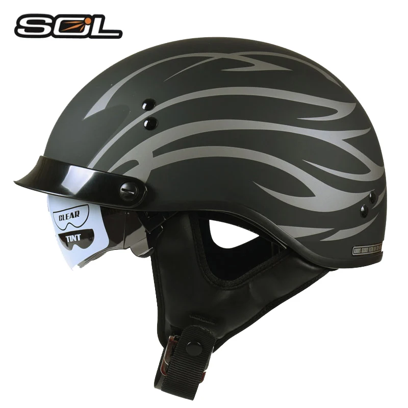 TAIWAN SOL brand Motorcycle helmet man open face Harley retro scooter half DOT approved Skull Motocicleta Moto casco | Автомобили и