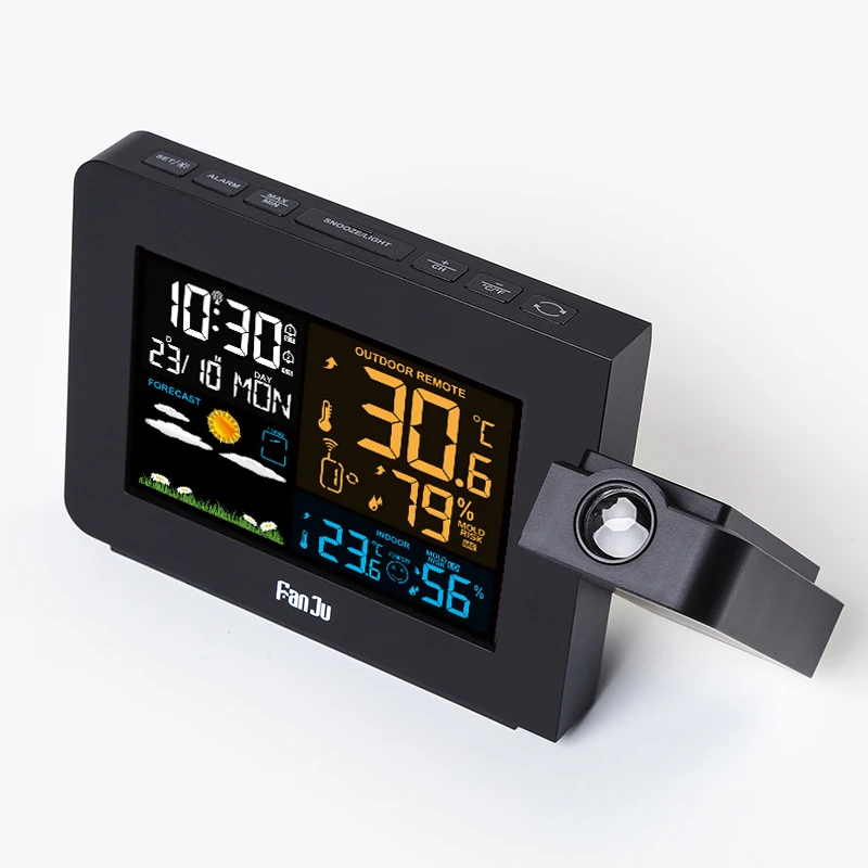 Wireless Weather Station Color Thermometer Forecaster Always On 12/24 Hours Projection Clock Humidity Meter With Remote Sensor | Дом и сад