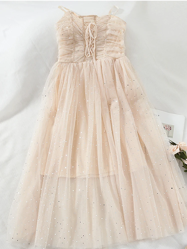 

Glitter Dress Long Sequin Dress Mesh Bandage Sundress Sexy Spaghetti Strap Dresses Woman Party Night 2019 Korean Summer Beach