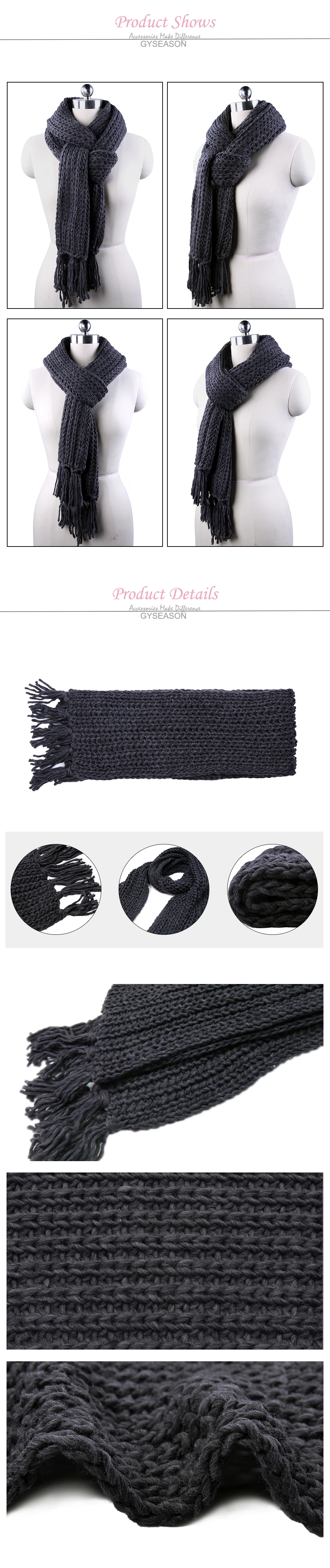 Зимний шарф для мужчин / женщин Акриловая трикотажная длинная кисть Серый Толстый теплый мягкий унисекс Шарф Женский Echarpe Lady Scarf Мужской глушитель