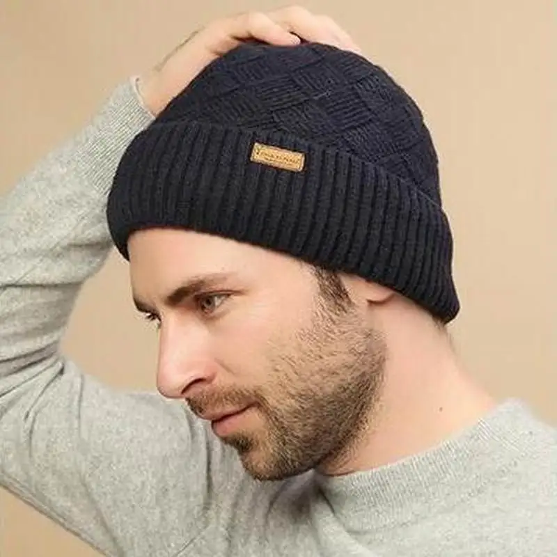 Новая Вязаная Шапка облегающие шапки зимняя шапка для мужчин головной убор в