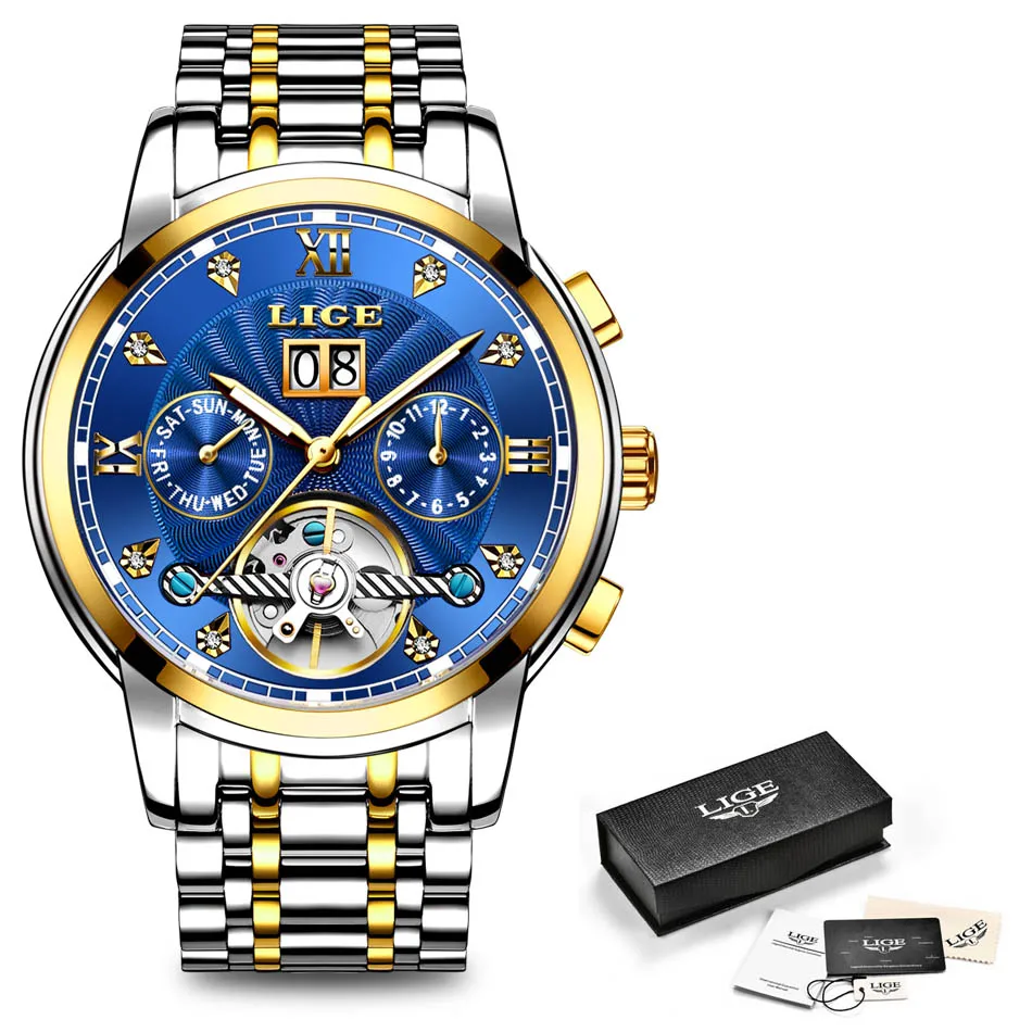 

New LIGE Men Watches Male Top Brand Luxury Automatic Mechanical Watch Men Waterproof Full Steel Business Watch Relogio Masculino