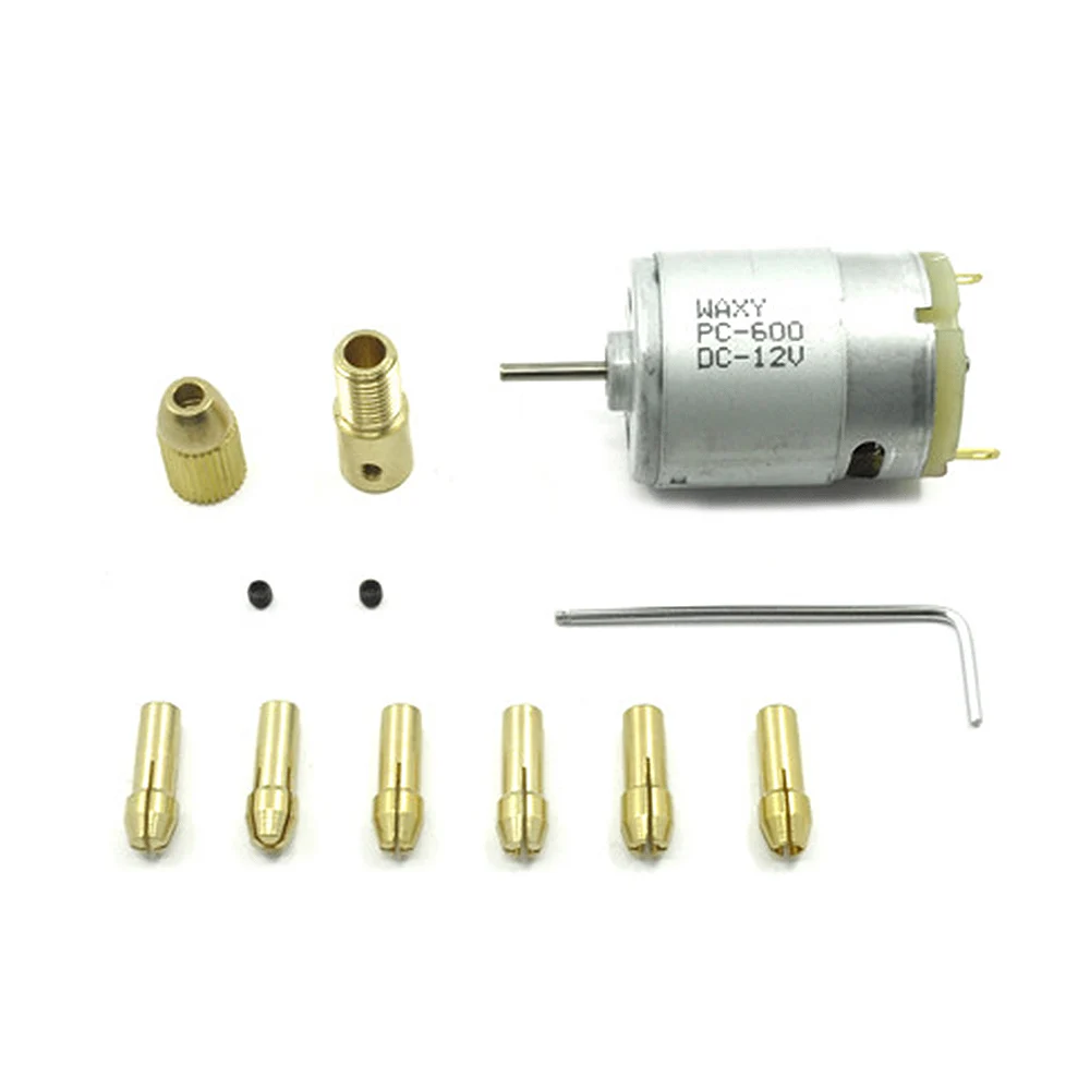 

DC 12V Micro Motor with 6pcs 0.5-3.0mm Drill Collet Electrical PCB Tool Set