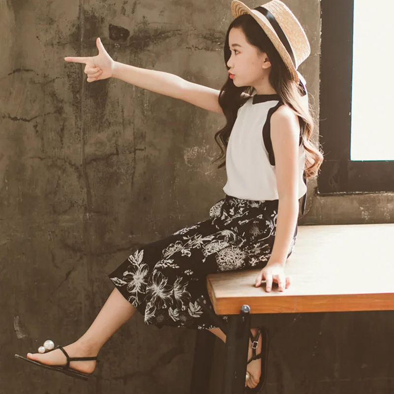 Kids Girls Tops with Pants Sleeveless Backless Skin-friendly Breathable Clothing Set for Summer 998 | Детская одежда и обувь