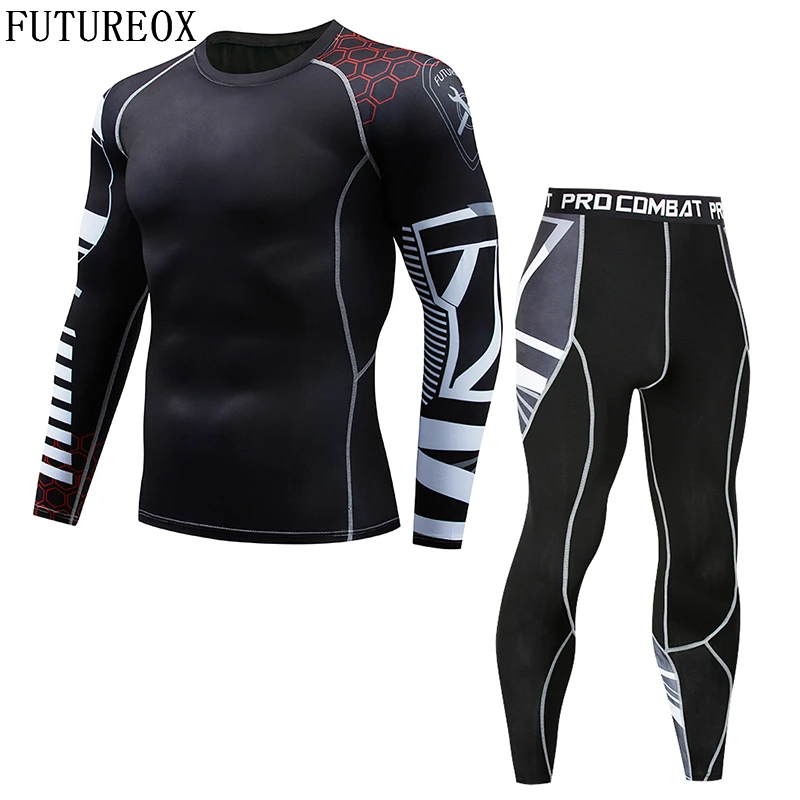 Compression Shirt FUTUREOX Personality 3D Printed Flower Arm Long Sleeve Set Fitness MMA Quick-drying Top Equipment | Мужская одежда