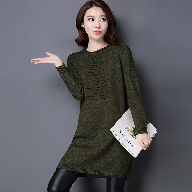 2021 New Autumn Winter Warm Women Sweater Dress Korean Loose Thicken Elasticity Lady Long Knit Sweaters Casual Female Pullovers | Женская