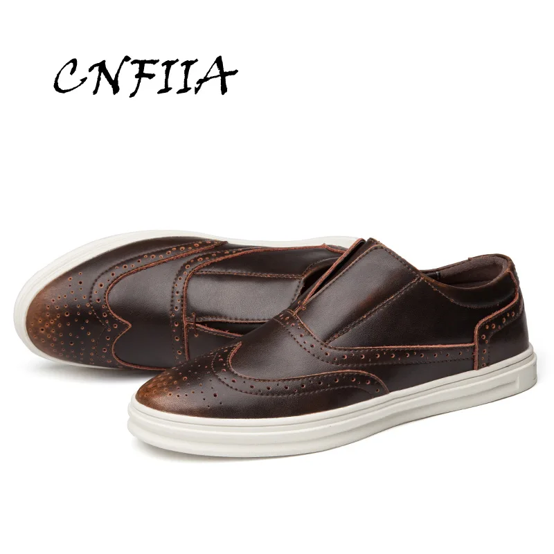 CNFIIA Men Leather Shoes Casual Red Black Brown Brogues Loafers 2018 Autumn New Slip on Male Walking Footwear | Обувь