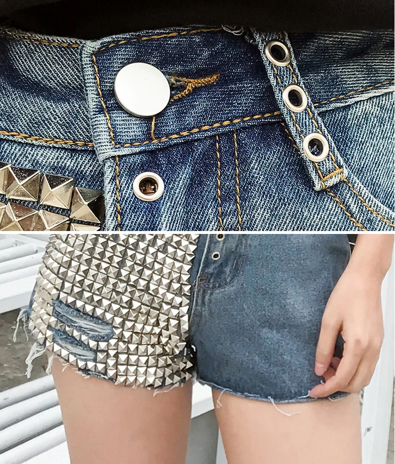 Женские Летние Осенние с высокой талией уличная панк заклепки горячие шорты