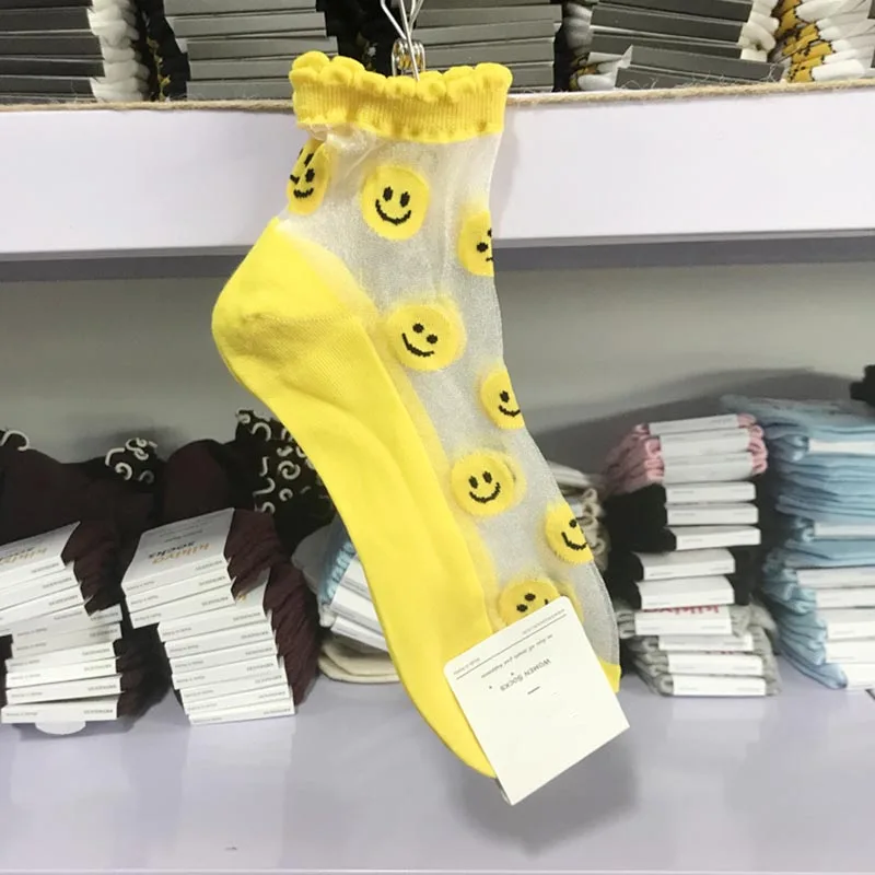 [EIOISAPRA] Повседневная мода Harajuku дышащие забавные Женские носочки фрукты ярких цветов Кристалл шелк прекрасный улыбающееся лицо счастливые носки