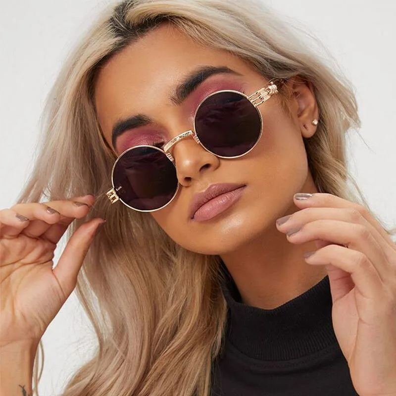 

Retro Metal round sunglasses women Men Fashion Designer Metal Female mirror Vintage Sunglasses Woman Pink Luxury Alloy