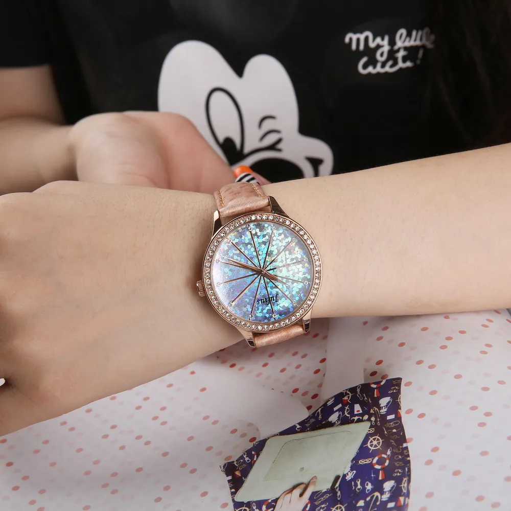 Новые женские часы платье роскошные корея лучших горный хрусталь кожа мода