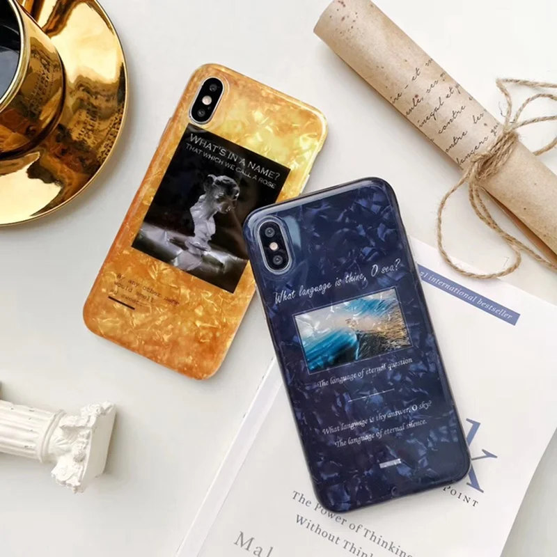 shell pattern illustration English / all-inclusive soft oval anti-fall Europe for iPhone XR XS Max 6 6S 7 8 Plus Cover |
