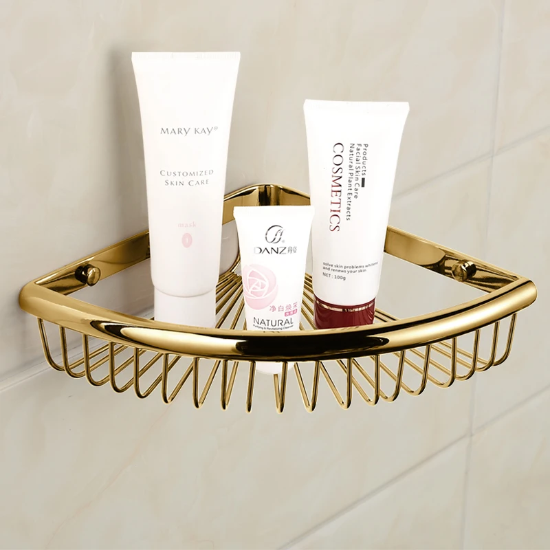 Бесплатная доставка Золотистые Латунные полки для ванной комнаты 2-уровневая