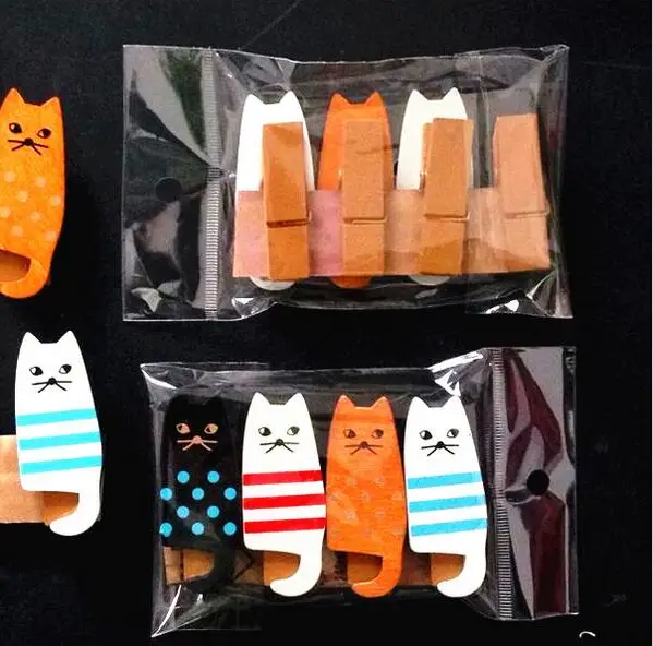 

40PCS/lot Cute cat Wooden Clip Bag Paper Clip Special Gift Min Wooden Clip