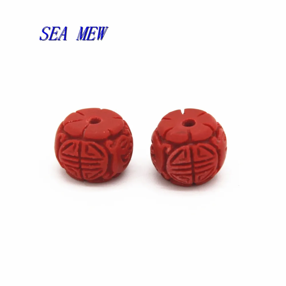 Бусины SEA MEW 12*8 мм красный циннабар Будда резные бусины разделители для