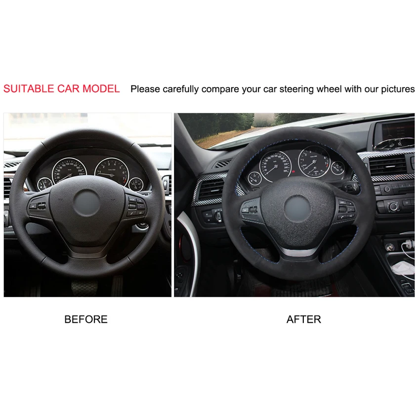 DIY черный замшевый чехол рулевого колеса автомобиля для BMW F30 316i 320i 328i аксессуары