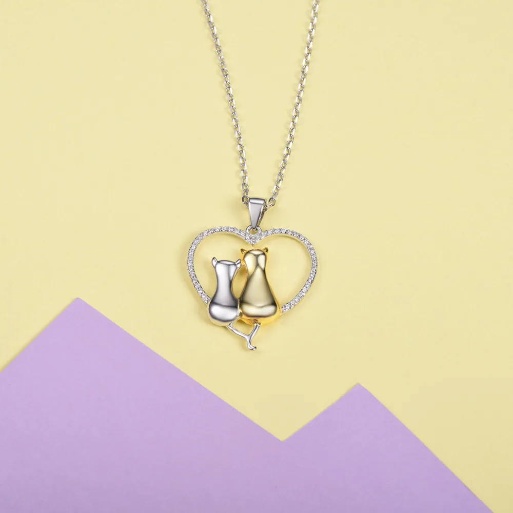 Подвеска с котом Kpop Love Heart подвеска-котенок и ожерелье из стерлингового серебра 925