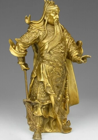 Бесплатная доставка 11 Китай Латунь Медь 2 Палец Будда Держите Меч Дракона Гуань