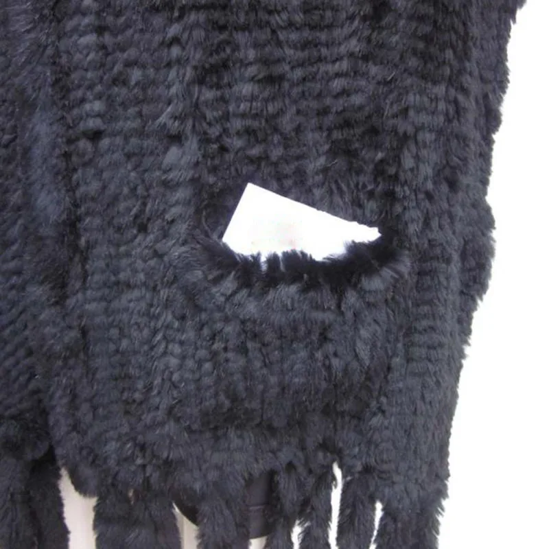 Шаль из натурального кроличьего меха с кисточками 2018 Модный Зимний вязаный